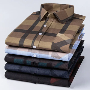 Camisa a cuadros de algodón de manga larga informal para hombre, estilo coreano, ropa elegante y asequible de diseñador - Product Image 1