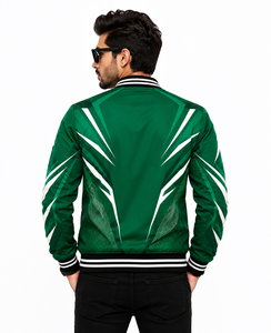 Blouson Bomber Vert Uni Décontracté Personnalisé pour Homme, Entièrement Zippé, Coupe-Vent, en Polyester Léger, Style Universitaire, Streetwear, Tenue Sportive d'Équipe, OEM - Product Image 4