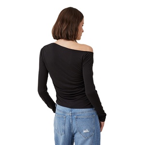 Nuevo Diseño de Hombros Caídos, Camisas de Manga Larga para Mujer, Ajustadas, Elásticas, de Algodón, Precio de Fábrica, Venta al Por Mayor - Product Image 3