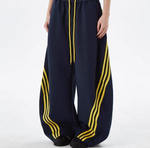 Custom Low MOQ Lightweight Mid Waist <b>Drawstring</b> Closure Breathable Casual Wide-leg 3 Stripes Oversized Sweatpants for Men Street - Product Image 1