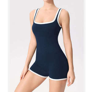 Custom Unisex Shock Absorbing Sports Vest Bodysuit High Stretch Ribbed Yoga Jumpsuit 100% Polyester Quick Dry Fitness Training - Product Image 5