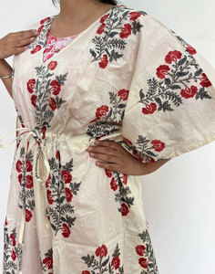 Women's Premium Cotton <b>Kaftan</b> Dress with Artistic Printed Design and Easy Fit Silhouette - Product Image 3