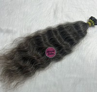Extensions de cheveux indiens Remy vierges bouclés gris-noirs de qualité supérieure 12A, 50 % gris, à pointe plate, micro-liens/fusion, couleurs variées