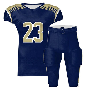 Ensemble de maillot et pantalon de football américain personnalisé par sublimation, bleu marine et or, numéro 23, pour homme adulte, respirant, en polyester - Product Image 1