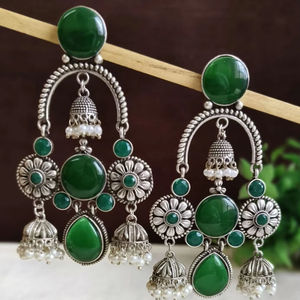 Pendientes de latón con piedras de moda Monalisa, chapados en plata, ligeros, a prueba de golpes, joyería tradicional india, accesorio al por mayor - Product Image 2