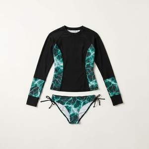 Conjunto de traje de baño de manga larga para mujer con parte inferior de bikini, protección solar UV 50+ - Product Image 4