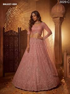 Heavy <b>Net</b> with Sequin-Motif Crystal work & Scallop Border A-Line Lehenga-Choli Collection Indian Exporter Supplier from Surat - Product Image 4