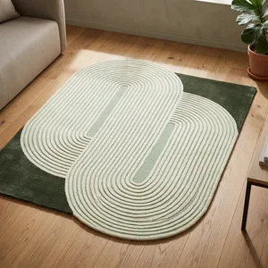 Alfombra de Lana Tufted Hecha a Mano en India, Moderna, con Patrón de Doble Cápsula, Alfombra de Piso Suave y Afelpada para Sala de Estar - Product Image 3