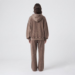 Ensemble de survêtement pour femme, taille standard, personnalisé, délavé à l'acide, tendance, haute qualité, couleur unie, en coton, deux pièces (joggers et sweat-shirt) - Product Image 4