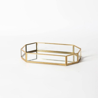 Plateau de rangement octogonal en verre avec bordure en métal doré, design géométrique moderne, bordure en laiton, décoration de luxe pour la maison, plateau de service portable pour boissons dans le salon