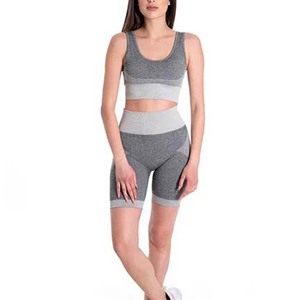 Conjuntos de Yoga de 2 Piezas para Mujer, Ropa Deportiva de Gimnasio, Poliéster, Venta al por Mayor, Trajes Deportivos, Sujetador Deportivo, Pantalones Cortos, Ropa de Yoga Sólida - Product Image 2
