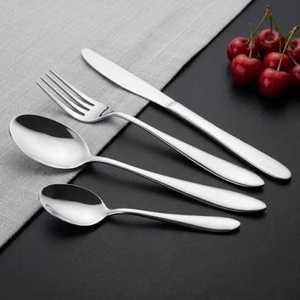 Ensemble de couverts en acier inoxydable, style simple et durable, finition miroir, cuillère, fourchette, couteau, vaisselle pour hôtel et restaurant - Product Image 1