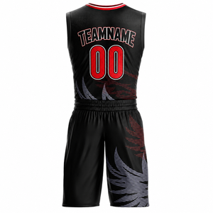 Basketball Uniform Unisex Set Black <b>Red</b> Sublimation Sportswear High Quality Low MOQ Customized Logo Breathable Lightweight - Product Image 2
