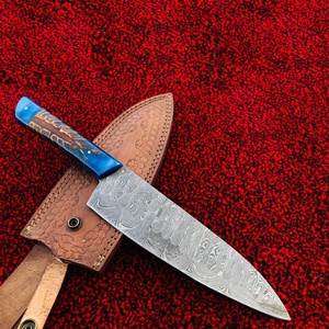 UMAR FAROOQ CKS-63 Custom Handmade Modern Chef <b>Knife</b> Extra <b>Sharp</b> Forged Damascus Steel Blade 8in Length Ambidextrous 3.0mm Resin - Product Image 6