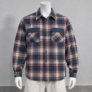 Wholesale Streetwear <b>Flannel</b> Shirt <b>Jacket</b> Long Sleeve Plaid Polyester Lined Breathable - Product Image 5