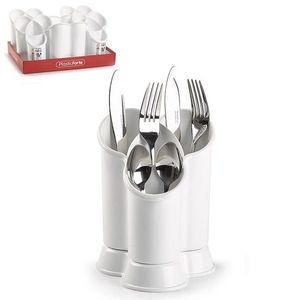 Portaposate PlasticForte Design Trebol in Plastica Bianca Lavabile in Lavastoviglie Contenitore per Utensili da Cucina - Product Image 1
