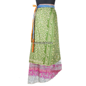New India Vintage Silk Sari Beach Wear Wrap <b>Skirt</b> Women Wear Vintage Silk Sari <b>Long</b> Length Wrap Around <b>Skirt</b> 2 Layer Reversible - Product Image 4