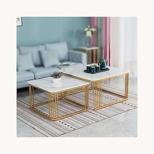 Juego de mesa de centro de metal y mármol de alta gama, elegante, recién llegado, personalizado, moderno, para sala de estar. - Product Image 1