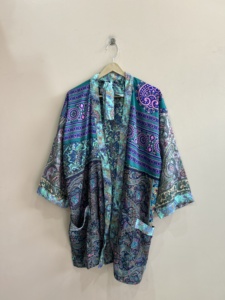 Bata de dormir de lujo de seda con estampado Paisley para mujer, manga larga, cierre halter, largo completo, para verano - Product Image 5
