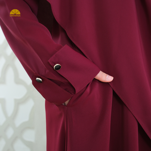 Ensemble Abaya Islamique et Khimar Français pour Femme, Couleur Bourgogne, en Coton Marbella Premium, Non Tissé Uni, Coupe Ample, Robe Modeste avec Coffret Cadeau - Product Image 6