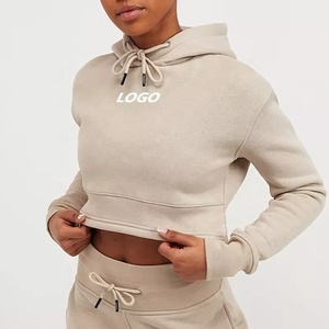 Breathable Polyester Cotton Fleece Long Sleeve Hooded Women Sweatshirt Custom Solid Pullover <b>Crop</b> <b>Top</b> Hoodie - Product Image 1