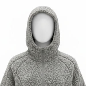 Hoodie surdimensionné de haute qualité en polaire Sharpa 100% polyester 400 g/m² sans cordon avec fermetures éclair sur le devant et les poches - Product Image 2