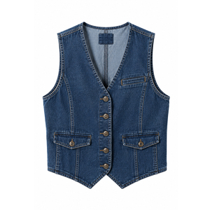 Gilet en jean délavé foncé pour femme avec poches à rabat, commandes de marques privées à faible MOQ pour les détaillants de vêtements aux États-Unis - Product Image 3