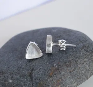 New Trillion Shape Gemstone Bezel Cup Blank Fine <b>Studs</b> S925 Sterling <b>Silver</b> Blank Setting Fine <b>Studs</b> Pair Of Earrings Collet Cup - Product Image 2