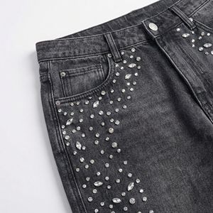 Jeans Rectos Negros al por Mayor con Adornos de Diamantes de Imitación |   Pantalones Vaqueros con Detalles de Cristal |   Proveedor de Ropa Urbana y Casual de Noche OEM - Product Image 4