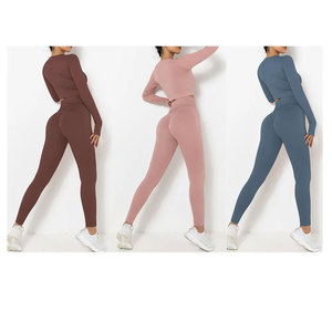 High Waist 2-Piece Yoga Set Square Neck Racerback Elastic Waist Seamless Eco-Friendly Spandex Crop <b>Top</b> Sleeveless Shorts - Product Image 6