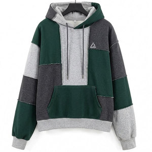 Sudadera con Capucha para Hombre, Estilo Urbano, Diseño de Parches, Talla Grande, Mezcla de Algodón de Primera Calidad, Atuendo Casual Moderno - Product Image 1
