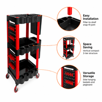 Chariot utilitaire à roulettes PP à 3 niveaux, capacité de 75 kg par niveau, avec crochets, paniers et roues pour garage et atelier, chariot à outils