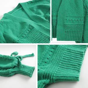 Cardigan tricoté le plus vendu, col en V, manches chauve-souris, couleur unie, décontracté, longueur courte, pull à points ouverts avec poches pour femme - Product Image 4