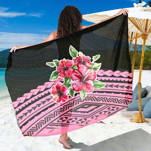 Vente en gros de foulards professionnels polynésiens Lava Lava modernes style bohème chic avec bordure à pompons et logo personnalisé imprimé - Product Image 4