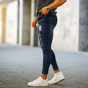 Jeans Skinny Homme OEM Style Motard Nouveau Design Déchiré Blanc Foncé Clair Délavé Coloré en Stock pour Dropshipping - Product Image 2