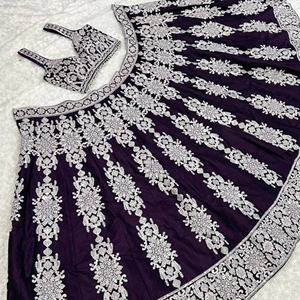 Lehenga Choli Hand Drawn Embroidery Work Blouse Pieces Net Dupatta Winter Summer for Party Occasions Latest Designer Faux <b>Fur</b> - Product Image 4