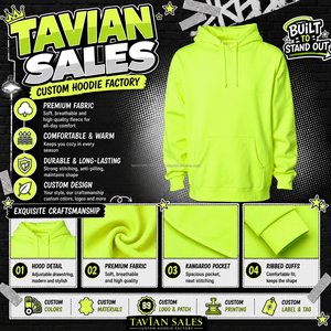 Sweat-shirt à capuche jaune fluo pour homme, coupe classique, couleur unie, pull décontracté en polaire avec poche avant et cordons de serrage blancs - Product Image 6