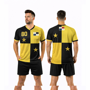 Ensemble maillot et short de football style Panama en gros, uniforme d'entraînement de football personnalisé rouge blanc bleu - Product Image 2