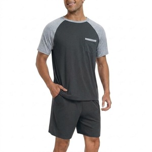 Athletic Raglan Sleeve T Shirt and <b>Shorts</b> Set for <b>Men</b> Soft Cotton Summer <b>Lounge</b> Wear Contrast Color Two Piece Outfit - Product Image 4