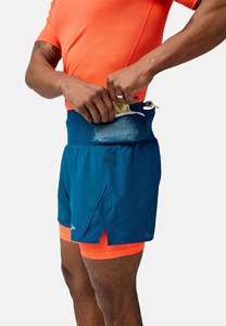 High Waist Solid Color Double <b>Layer</b> Running Shorts Men Quick Dry Sporty Style With Pockets Elastic Waist Teal Orange Trim - Product Image 2