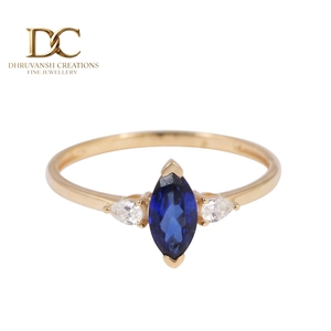 Bijoux de créateur, bague en or jaune massif 14 carats avec diamant cultivé en laboratoire et saphir bleu royal pour femmes, cadeau de luxe pour toutes les occasions - Product Image 1