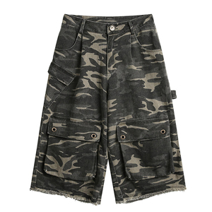 Pantalones Cortos de Mezclilla para Hombre al por Mayor de Fabricante, Estilo Camuflaje, Cargo, de Tela Vaquera, Holgados, Vintage, con Dobladillo Desgastado, para Exteriores - Product Image 6