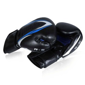 Gants de boxe en cuir à lacets, équipement d'entraînement professionnel pour adultes, noir avec bande argentée - Product Image 2