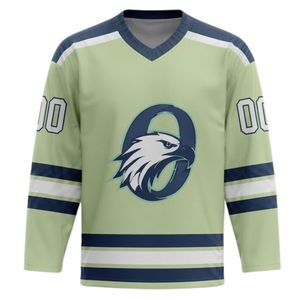 Men <b>Light</b> Green Sublimated Ice Hockey Jersey Shorts Set Polyester V <b>Neck</b> Printed Sports Uniform Team Wear Match Training Apparel - Product Image 5