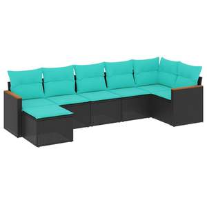 Juego de sofás de patio de ratán sintético negro de 7 piezas con cojines, elegantes muebles de exterior - Product Image 2