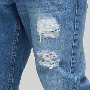 กางเกงยีนส์ขาดสไตล์วินเทจสีฟ้าอ่อนทรงตรงเข้ารูปกระดุมแบบยุโรปและอเมริกาสำหรับผู้ชาย / กางเกงคุณภาพสูงแบบซักพิเศษ - Product Image 4