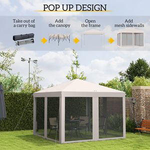 Outdoor 10 X 10 Beige <b>Canopy</b> Pop-Up <b>Tent</b> with 4 Mesh Sidewalls Instant Setup for Party Events - Product Image 4