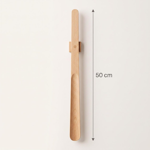 Cuchara para zapatos de madera natural de 50 cm con mango largo y soporte magnético de pared, ayuda para poner zapatos fácilmente, para el cuidado de calzado en la entrada. - Product Image 3
