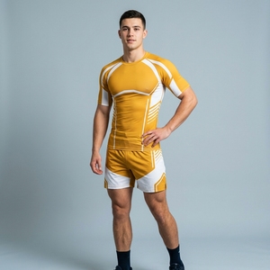 Men's Quick Dry Compression Sport Shirt Short Sleeve Geometric Pattern Gradient Color Slim Fit O-Neck Workout Top - Product Image 6