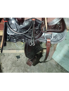 Selle de cheval western en cuir marron DD, motif floral sculpté à la main, siège en daim avec ensemble de harnais, arbre en plastique de 10 à 18 pouces - Product Image 3